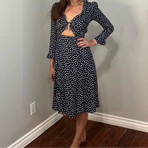Reformation Heidi Midi, Navy & White Micro Floral, Cut Out Back, Tie Front, 2